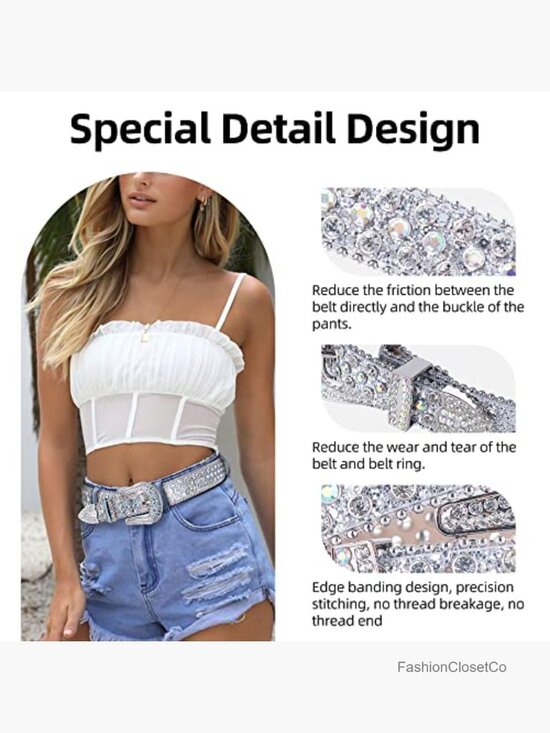 Rhinestone Western Bling Luxury Strap Leather Sparkle Studded Belt 1-1/7\